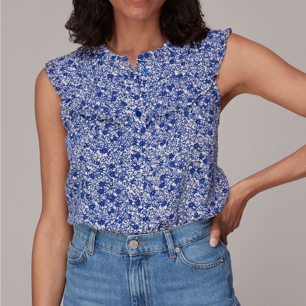 Whistles Twin Daisy Blue/White Print Blouse NWT size 14 $159